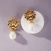 Palace retro earrings lion head pearl earring copper gold plated turquoise earrings Medieval jewelry New design DJ-07