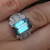 Cluster Ringe Boho weibliche Ozean Blue Zirkon Stein Ring Süßes Luxus 925 Silber Liebe Hochzeit Schmuck Versprechen Verlobung für Frauen