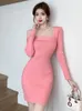 Casual Dresses Fashion Y2K Ladies Knitted Stretchy Sweet Short Women Clothes Sweater Sexy Off-Shoulder Bodycon Mini Party Dress Vestido