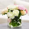 Wazony 1PCS Clear akrylowy kwadratowy wazon sześciany do kwiatów dekoracyjny centralny punkt domowy biuro kwiatowe (5x5x5 cala)