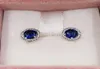 Blue Round Sparkle Shind Серьги Аутентичные 925 серебряных серебряных серебря