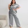 Home Kleding Solid kleur Rapel Sleepwear Zijde Imitatie Nachthoofdoorlog Half Mouw Lange broek Pyjama Tweedelige set Casual kleding voor vrouwen