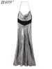 Lässige Kleider Zevity 2024 Frauen High Street ärmellose Metallic Color -Gurt Halfer Midi Kleiderinnen weibliche schicke Reißverschluss Marke Party Vestidos