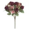 Dekorativa blommor Fake Silk Elegant Artificial Rose Branch med 6 huvuden för Home Wedding Party Decor Faux inomhus Stylskt