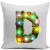 Pillow LED Lighting Decorative Covers Christmas Pine Trees Floral A-Z Alphabet Print White Pillows Case Sofa Couch Decor Home