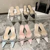 Slippers 2024 Summer Rhinestone Baotou Slides Women's Outer Wear Fashion Bowknot Leather Shiletto Mid-Midde
