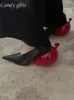 Небольшие женские туфли указывают на ногу Chaussure Femme красные шариковые сандалии насосы сандалии роскошные таконы смешивают цвет Sapatos femininos 240409