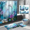 Bath Mats Cartoon Seascape Waterproof Shower Curtain Bathroom Floor Mat Marine Animal Decorative With Plastic Hook