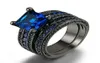 Couple Ring Men039s 316L Stainless Steel Carbon Ring Women039s 14kt Black Gold Filled Natural Blue Sapphire Wedding Ring6687464