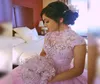 Billiga rosa bollklänningar Prom Dresses 2018 High Neck Crystal Sequined Puffy Affordable Dresses Evening Wear Holiday Quinceanera DR1144905