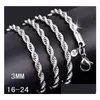 Kedjor 925 Sterling Sier Halsband M 16-30 tum Ganska söt Fashion Charm Rope Chain Halsband smycken Diy Accessories Drop Delivery PE DHWGN