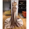 Elegant Veet Mermaid Evening Dresses Long Sleeves Crystals Sparkly Split Women High Neck Prom Pageant Dress Custom Made