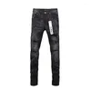 Kvinnors byxor 2024 Purple Brand Jeans American High Street Ripped Ink Spleted Ejressed Black Wash Stylish and Slim