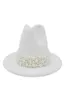 2020 Women Wide Brim Imitation Wool Felt Fedora Hats Fashion Church Party Female Dress Hat Pearl Ribbon Decor White Hat6195969