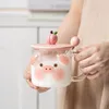 Copos de vinho pintados à mão Cartoon Animal Tumbler Office Coffee Caneca Breakfast Breakfast Girls Kawaii Water Couples