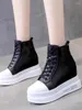 Casual Shoes 8CM Platform Wedge Hidden Heel High Top Genuine Leather Women Sneakers Fashion Summer Netting Boots