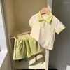 Ensembles de vêtements d'été 2024 Coton pur pour enfants Portez des couleurs de contraste de bébé coréen Girls et garçons Polo Short à manches courtes