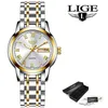 Lige Gold Watch Wathes Watches Ladies Creative Steel Womens Bracelet Watches Female Clock Clock Relogio Feminino 240410