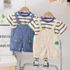 Set di abbigliamento per bambini estate 2024 vestiti per bambini da 9 a 12 mesi magliette a maniche corte a strisce e tute