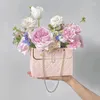 Caixa de embalagem de flores embrulhada de presente Rosa com alça portátil de papel de embrulho portátil