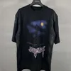 Högkvalitativ designerkläderutgåva Paris Tower Inkjet Handdrawn Gradient tvättade gamla skadade män Kort ärmade t-shirts