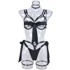 Bras 4 PCs Set Black Bra Set Women Patchwork Seethrough Mesh Underwear Set Lady Sexy Panties Underwear Set Suspenders