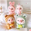 Plush -poppen P 25cm Kawaii Bubble Tea Pig Toy Gebouwd Animal Bunny Frog Tiger Pillow Cup Milk Boba Pie Doll Birthday Cadeau 231206 Drop D OTL05