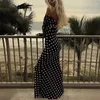 Casual Dresses Women Polka Dot Off Shoule Patchwork Maxi Dress 2024 Sexig Slim Fit Long Hides A-Line Vestidos Lady Elegant Robe