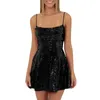 Casual Dresses 2024 Women Sparkly Sequin Homecoming For Teens Short Spaghetti Strap Cowl Neck Prom Cocktail Dress Vestidos