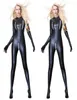 Kvinnor Sexig patentläder Jumpsuit Bondage Zentai Catsuit Wetlook Pu Latex Leotard Zipper Open Crotch Bodysuit Erotic Clubwear9937196