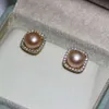 Dantao S925 Silver Needle Freshwater Pearl Small Square Beautiful and Simple Earrings {category}