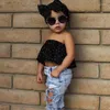 Kledingsets Zomer Kinderkleding Babymeisjes Polka Dot Mouwloze Tube Top gescheurde jeans hoofdband peuter casual driedelig