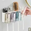 Toothbrush Sanitizer Bathroom Toothbrush Holder Organizer with Cup Toothpaste Squeezer Dispenser Wall Storage Rack Bathroom Accessories Shelf 240413