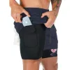 Shorts Mens 2 i 1 träning Shorts Navy Blue Athletic Performance Gym Shorts med fickor Snabb torr andas stretch Running Fiess