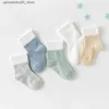 Barnstrumpor 5 par/parti 0-2Y Baby Socks Summer Pure Cotton Colored Childrens Socks Girls Söta nyfödda pojkar och barnstrumpor Q240413