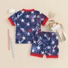 Kleidungssets Baby Boy 4. Juli Outfits Kurzarm Feuerwerk Star Print Tops Shorts Set Sommerkleidung
