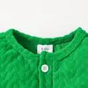 Clothing Sets 0-18 Year Old Baby Boy Green Diamond Knitted Towel Cloth Long Sleeved Drawstring Romper Pants Set
