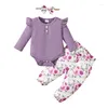 Clothing Sets Born Baby Girl Romper Outfits Flower Print Jumpsuit With Long Pants Bowknot Headband Cute Infant Fall Clothes