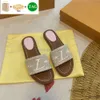 Lyxbroderade bilder tofflor Designer Sandaler Kvinnor Mulor Fashion Flats Summer Ladies Beach Party Wedding Flip Flops Shoes