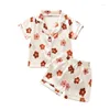 Clothing Sets Toddler Girl Pajamas Flower Print Button Tops And Shorts Girls Silk Sleepwear Summer Pjs