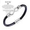 Stainless Steel Black Leather Mens Bracelet with Magnetic Buckle Round Rope