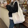 Drawstring Women Canvas Shoulder Bag Warm Plush Cloth Fabric Cute Bear Handbag Soft Tote Large Capacity Shopping Bags Ladies Clutches