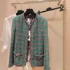 女性ジャケットデザイナー修正版〜2023秋/冬の新しいシルクプリント格子縞の羊毛ブレンドコート9731 DHD5