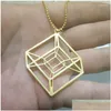 Colliers pendants One Piece Hypercube - Collier géométrie en or / sier Collier Tesseract Math Gift with 50cm Chain Drop Liviling Bijoux P DHDVA