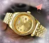 Famous unisex day date time week watch Fashion Crystal Diamonds Ring Dot Bezel Men Watches Women Quartz Battery Ladies President Chain Bracelet watch gifts