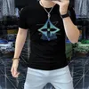 New 2024 Fashion Men's T-Shirt Short Sleeved Designer Men's T-shirt Luxury Lapel Hot Drill Letter high-quality top casual business slim fitting T-shirt Tops Size M-5XL