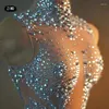 Stage Wear Sparkle Rhinestone Sexy Cody Body Set Women Birthday Party Nightclub Calling in rete da ballo in rete