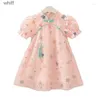 Robes de fille robes de fille 2023 Été 3-12 ans chinois style han hanfu robe chère à manches courtes en dentelle Cheongsam pour enfants bébé Q455 C240413