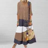 Casual Dresses Fashion Long Dress Concise V Neck Buttons Printed Boho Beach Polyester Women For Dating