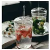 Weingläser Nordic Transparent Glass Tasse für Kaffee mit Abdeckung und Stroh Becher Blasen Tee -Galsses Tasse Eismilch Getränk Kokina